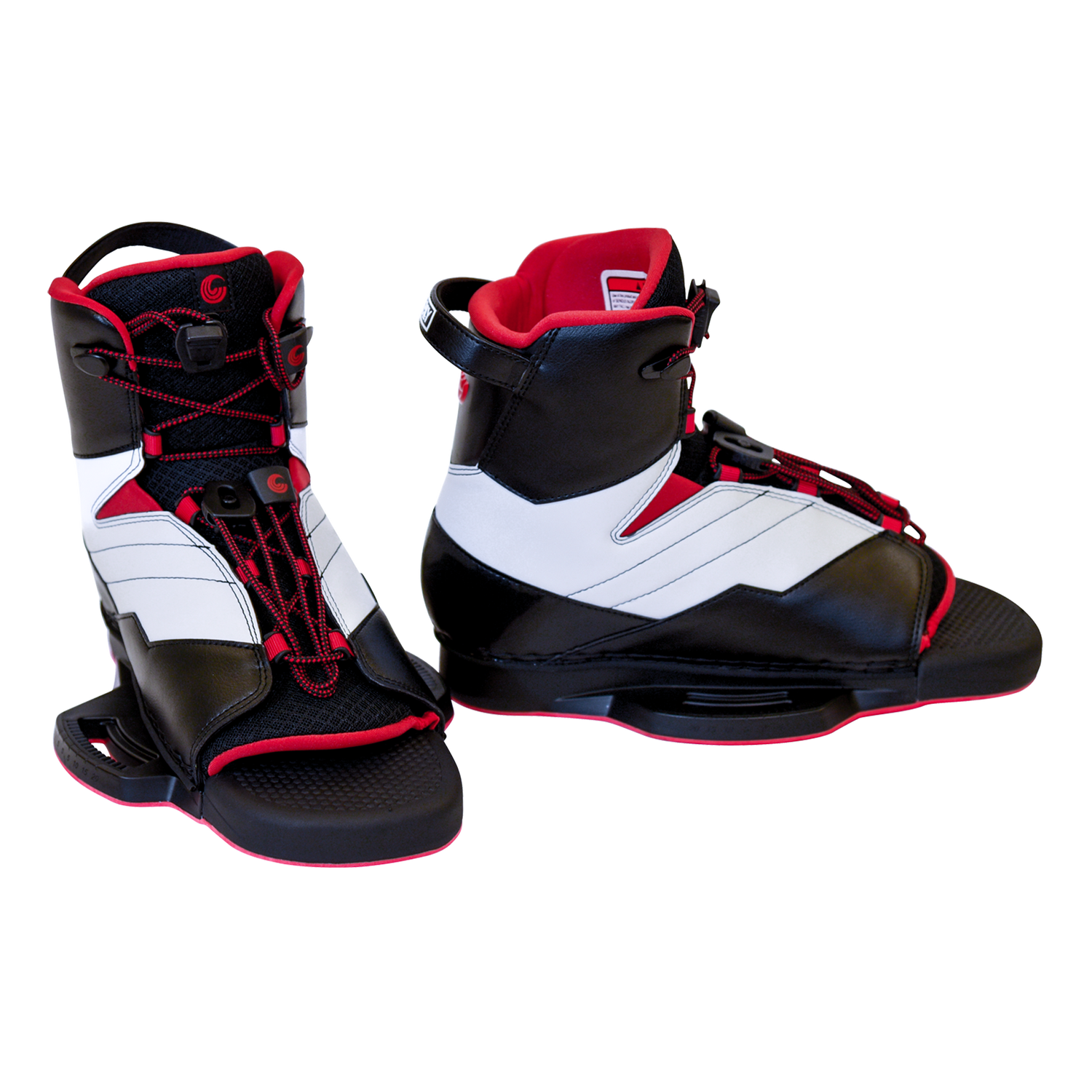 Pair of Venza bindings side by side, showing front and rear views, lace-up closures, and durable construction.
