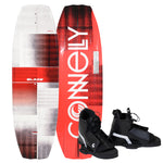 Top and bottom view of Blaze 141 wakeboard in red and gray with black Hale bindings.