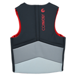 Back view of Choice Neo vest in black and gray with red interior and vertical logo.