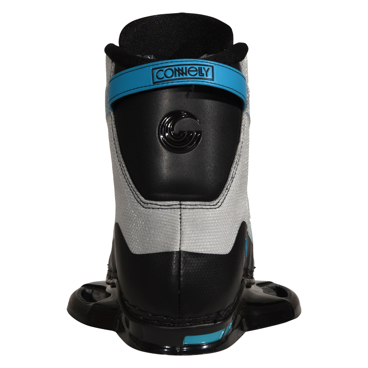 Rear view of Empire binding with blue pull strap and Connelly logo on heel.