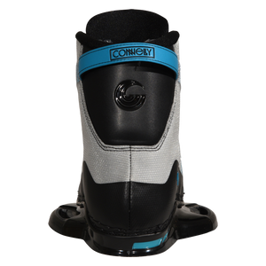 Rear view of Empire binding with blue pull strap and Connelly logo on heel.
