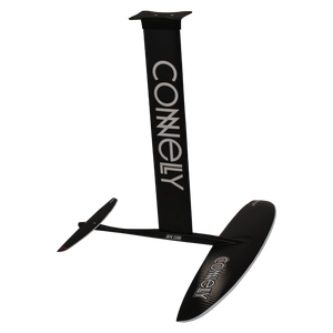 Angled view of black foil assembly with large front and rear wings and Connelly branding on mast.