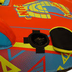 Close-up of Fun 3 valve cover and inflation port with yellow trim.