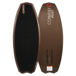 Top and bottom view of brown Pilot Foil Board with black traction pad and dual foil mount tracks.