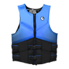 Front view of Men's Premium NEO vest in blue and black with zipper and dual buckle straps.