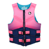 Front view of Women's Premium NEO vest in pink and navy with zipper and dual buckle straps.