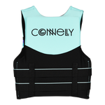 Back view of Youth Promo NEO vest in mint and black with horizontal straps and logo text.
