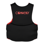 Back view of Men's Promo NEO vest in solid black with red interior and logo on upper back.