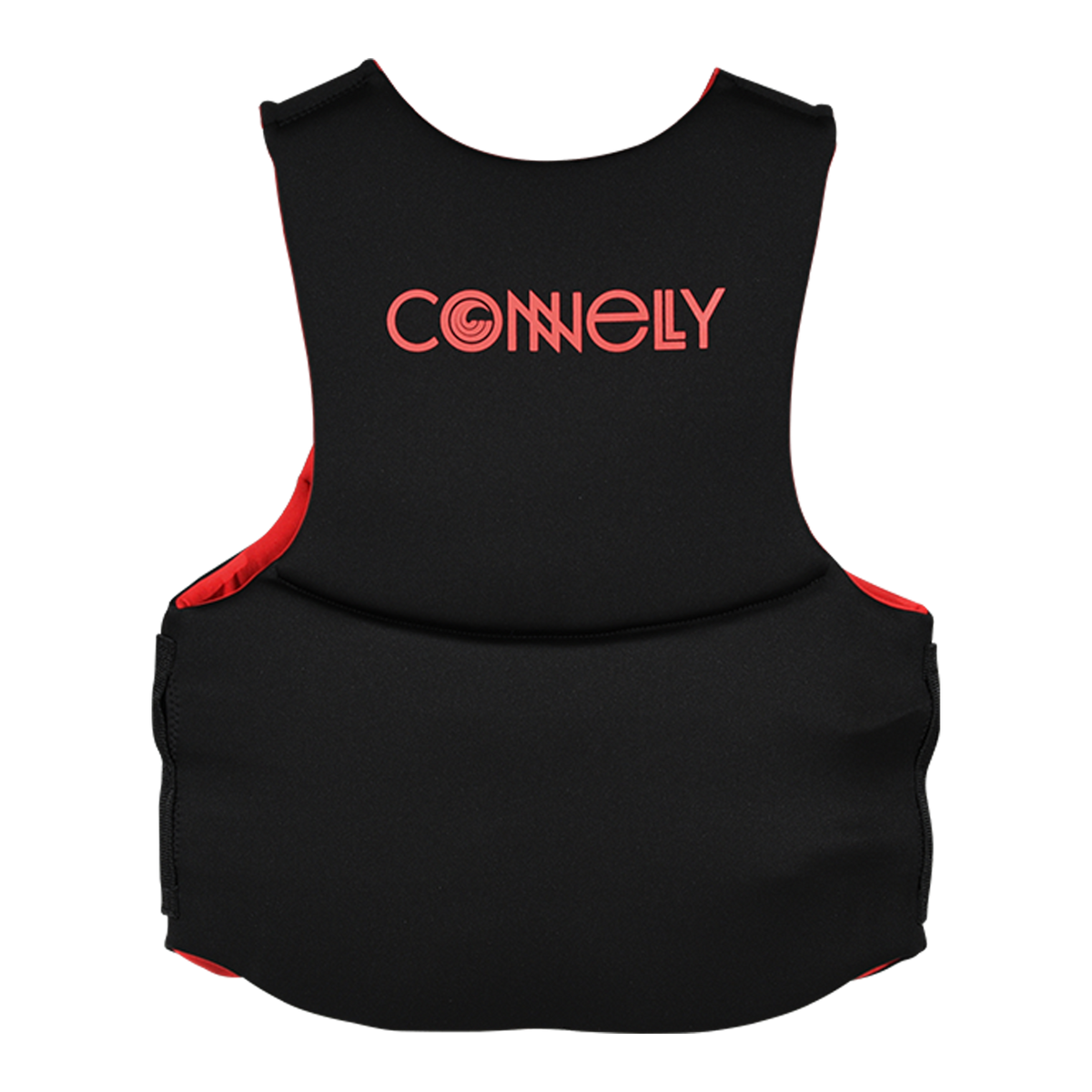 Back view of Men's Promo NEO vest in solid black with red interior and logo on upper back.