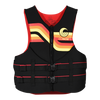 Front view of Men's Promo NEO vest in black with red and yellow stripes and dual buckles.