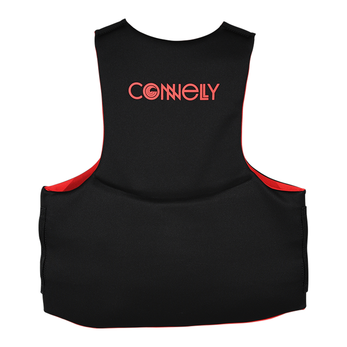 Back view of Men's Big Promo NEO vest in solid black with red interior and logo on upper back.