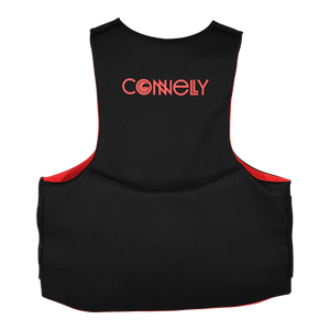 Back view of Men's Big Promo NEO vest in solid black with red interior and logo on upper back.