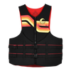 Front view of Men's Big Promo NEO vest in black with red, orange and yellow stripes and dual buckles.