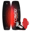Top and bottom view of Pure wakeboard in black and red gradient with white and red Venza bindings.