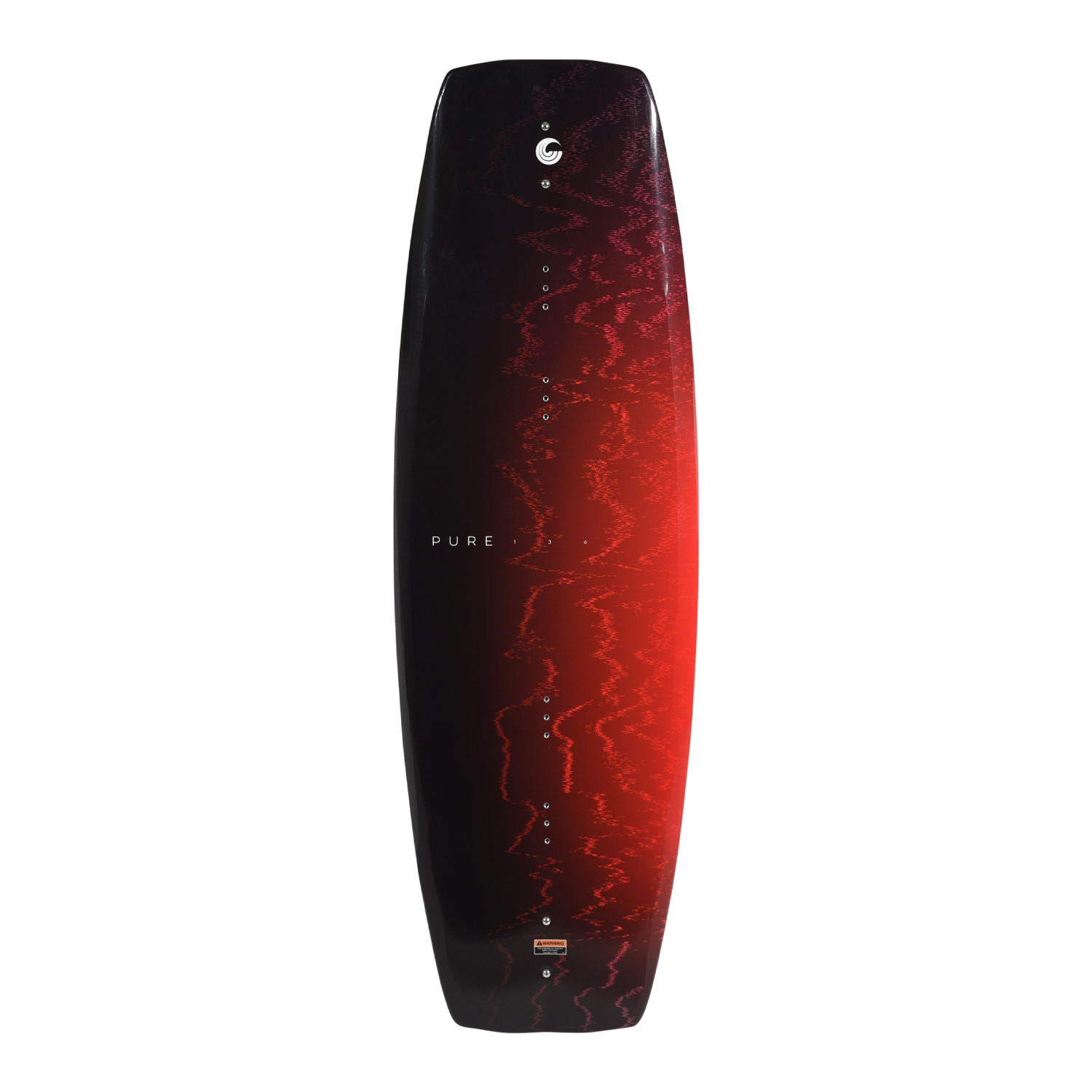 Top view of the Pure wakeboard with black and red gradient design and small logo graphic.