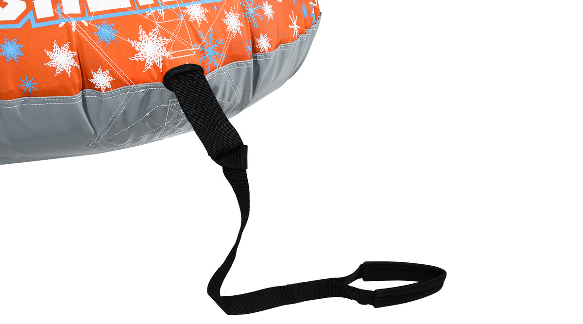 Close-up view of Avalanche Snow Tube tow strap and reinforced attachment point.