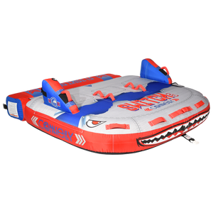 Side angled view of Switch 3 tube showing three seats and bold shark design.