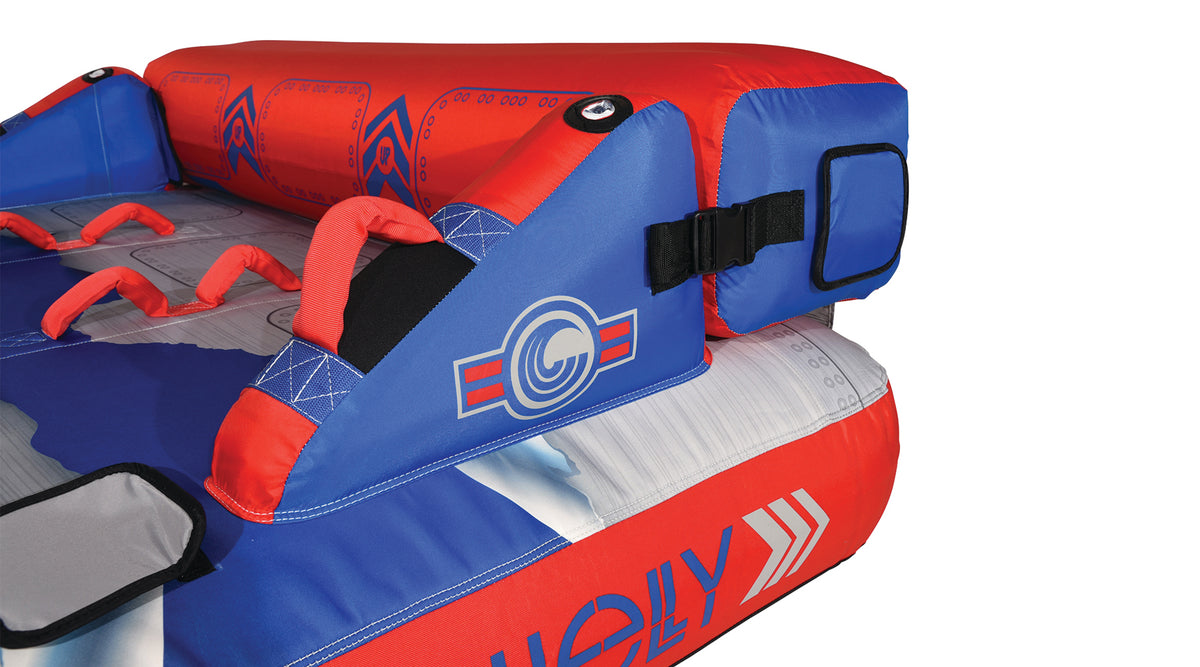 Close-up of Switch 3 side showing padded armrest and buckle strap.