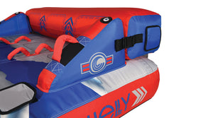 Close-up of Switch 3 side showing padded armrest and buckle strap.