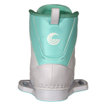 Rear view of Women's Optima binding with teal panel and white Connelly logo.