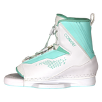 Side view of Women's Optima binding with teal accents and white panels.