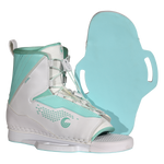 Angled side and base view of Women's Optima binding showing teal sole and matching footbed.