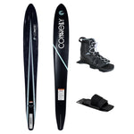 Top and bottom view of the Outlaw ski with Tempest front boot and RTP shown beside it.