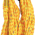 60' 2-rider safety tube rope in volt yellow and orange with floating neoprene strand, reflective tape, and a rope keeper.