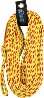 60' 2-rider safety tube rope in volt yellow and red with floating neoprene strand, reflective tape, and a rope keeper.