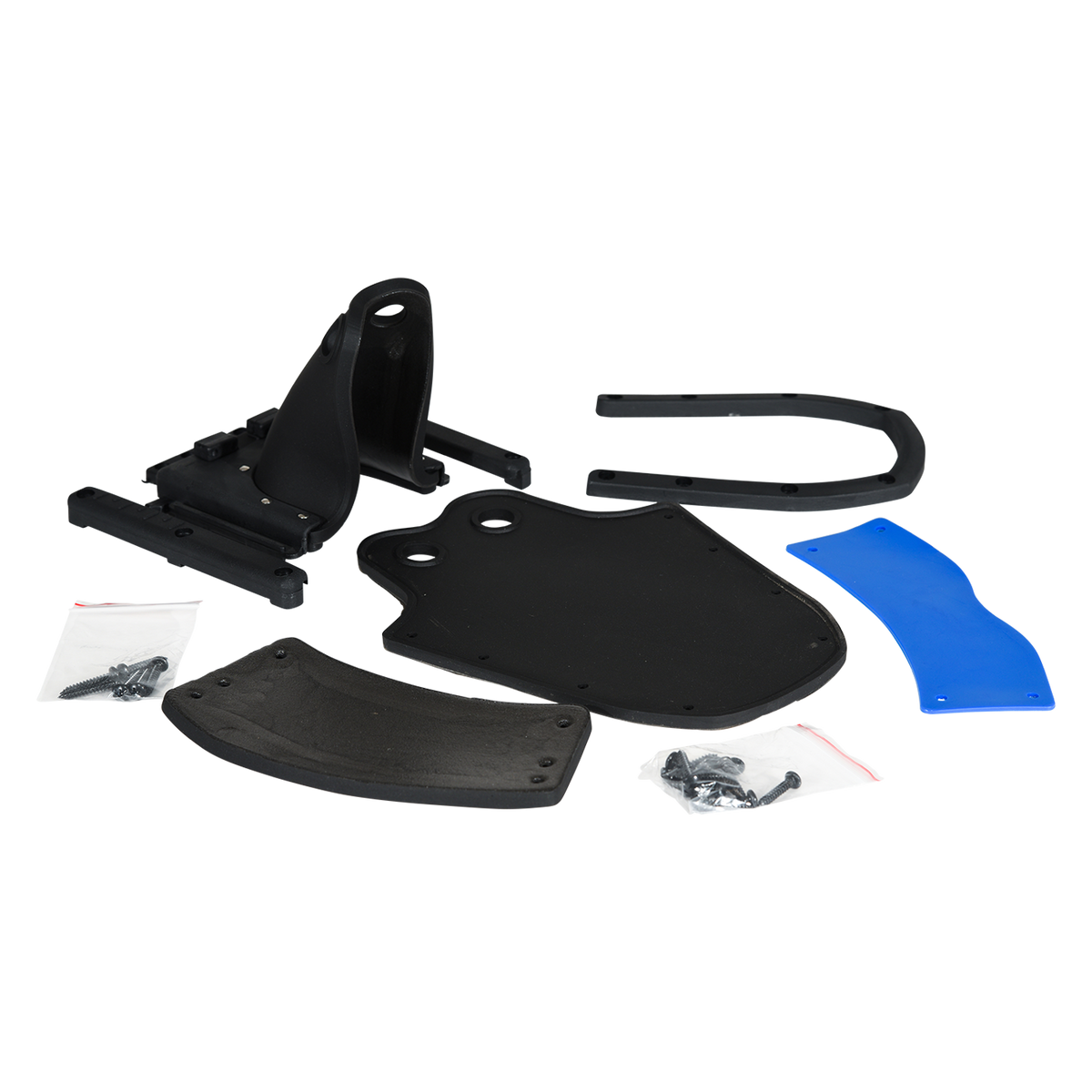 Angled view of the Jr. Combo Ski Binding Kit with plates, straps, and hardware.