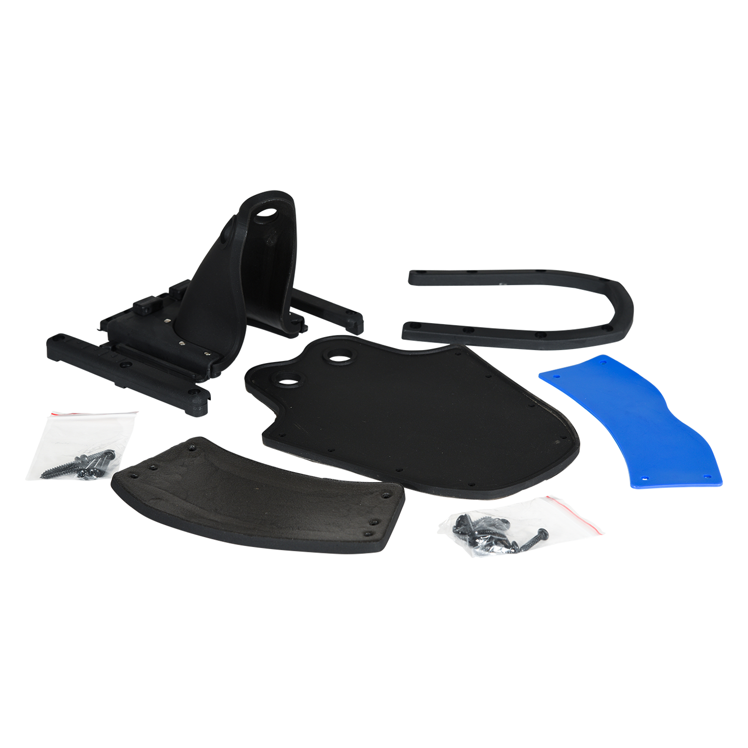 Angled view of the Jr. Combo Ski Binding Kit with plates, straps, and hardware.