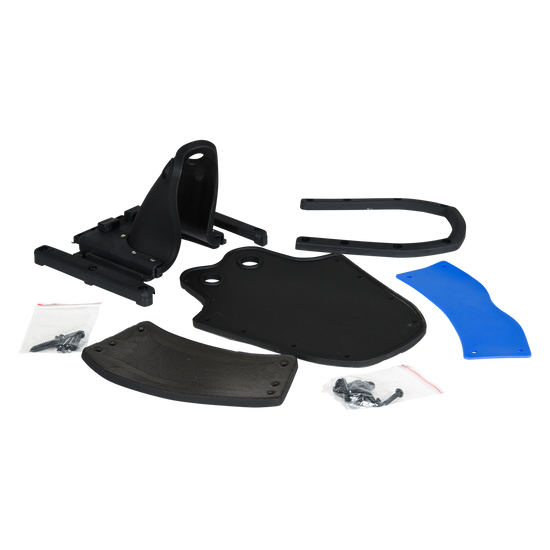 Angled view of the Jr. Combo Ski Binding Kit with plates, straps, and hardware.
