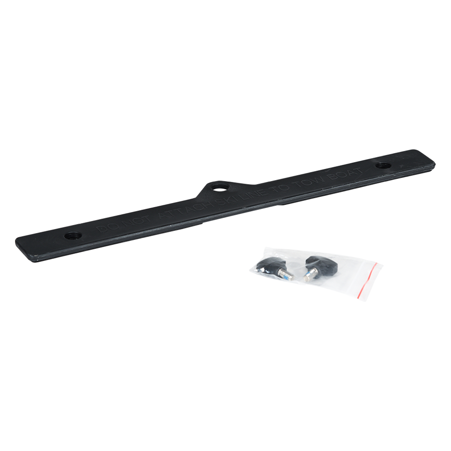 Top view of the Cadet Combo Ski Stabilizer Bar in black with mounting screws.