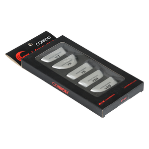 Angled view of the Versatail Kit for 67"-68" skis in black packaging with multiple tail pieces.