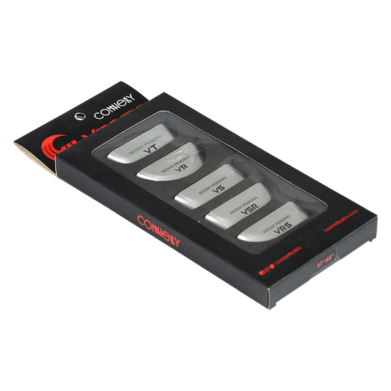 Angled view of the Versatail Kit for 67"-68" skis in black packaging with multiple tail pieces.