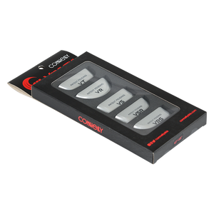 Angled view of the Versatail Kit for 65"-66" skis in black packaging with multiple tail pieces.