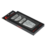 Angled view of the Versatail Kit for 63" skis in black packaging with multiple tail pieces.