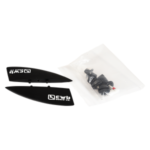 Top view of the Wakeboard Fin Kit with two fins and hardware bag.