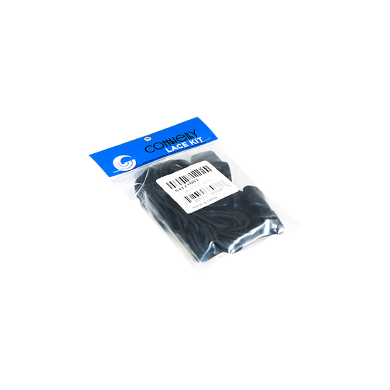 Front view of black Wakeboarding Binding Laces in retail packaging.