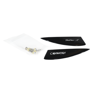 Top view of the 1.9" Wakeboard Skater Fin set with screws in a clear bag.