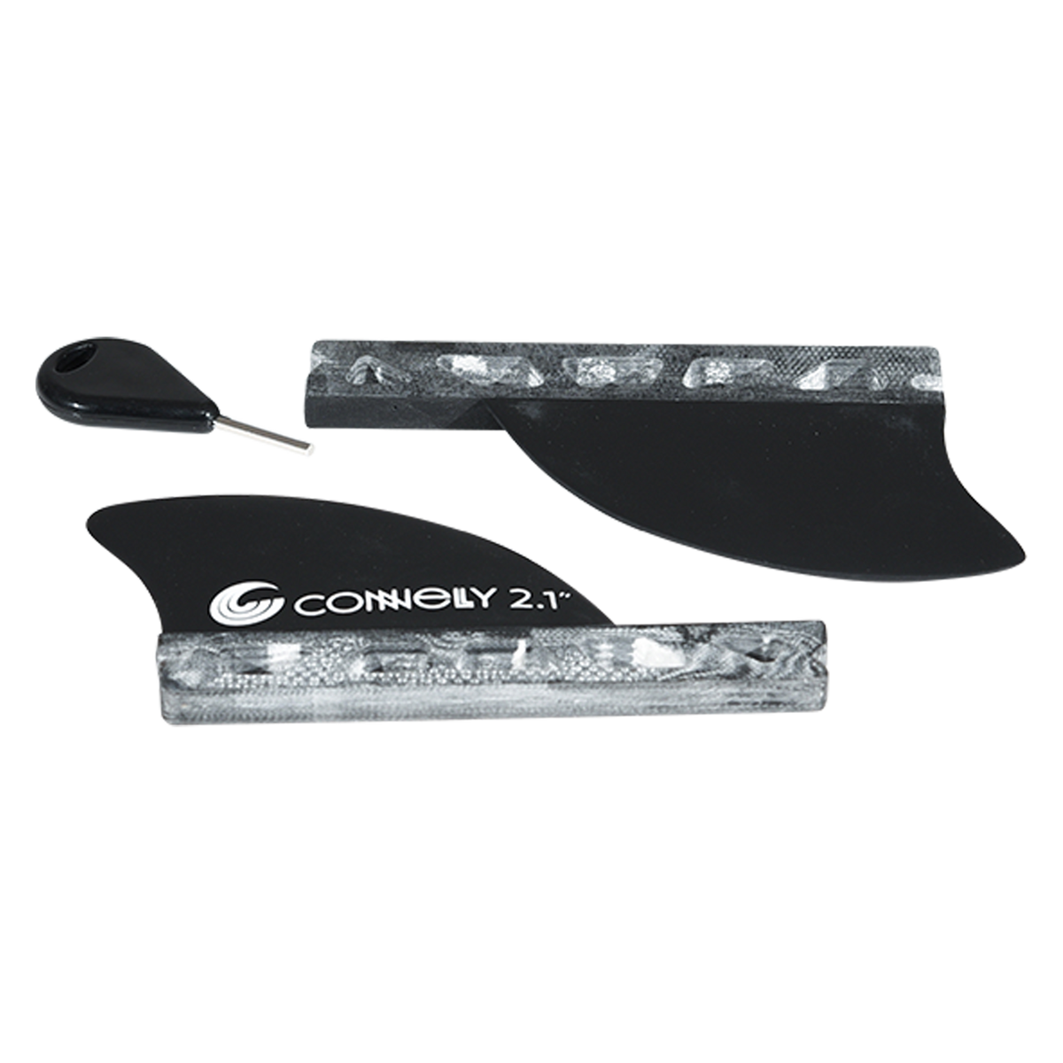Top view of the 2.1" Surf Fins for Futures System with key and bases.