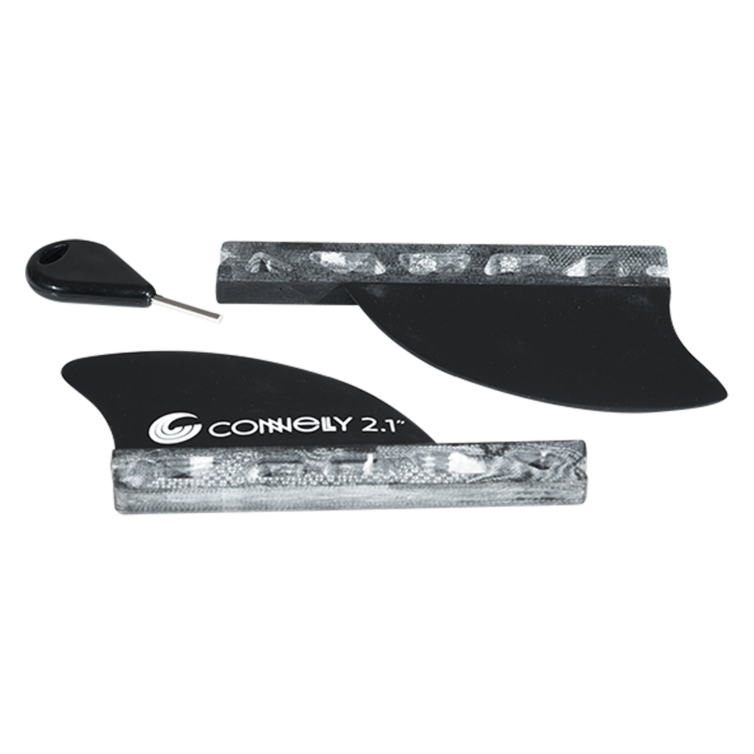 Top view of the 2.1" Surf Fins for Futures System with key and bases.