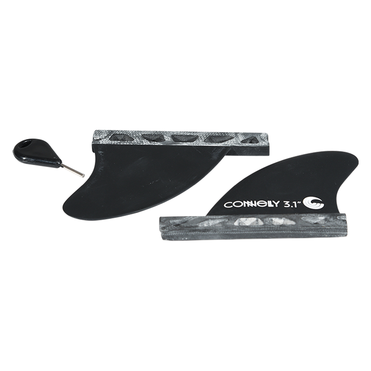 Top view of the 3.1" Surf Fins for Futures System with key and bases.