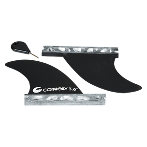 Top view of the 3.6" Surf Fins for Futures System with key and bases.