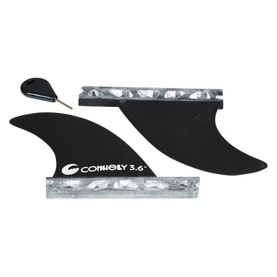 Top view of the 3.6" Surf Fins for Futures System with key and bases.