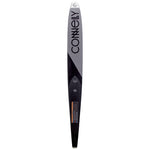 Base view of the C1 slalom ski showcasing a gray and black diagonal contrasting design and Connelly logo.