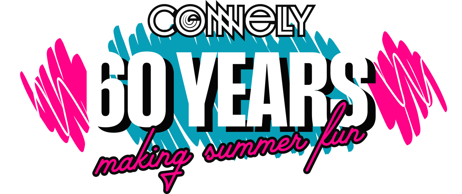 Connelly 60 Years: making summer fun since 1965 with colorful wave graphics.