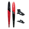 Top and bottom view of the Connelly Aspect slalom ski in red and black with Shadow front boot and Lace Adjustable RTP.