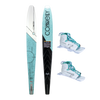 Front and base view of the Women's Aspect w/Double Shadow Boots, featuring a teal and white ski with matching bindings.