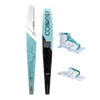 Front and base view of the Women's Aspect ski in teal and white with a Shadow front boot and Lace Adjustable RTP.